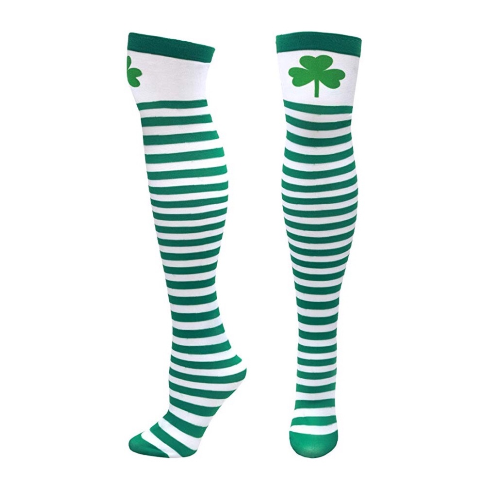 Green & White Stripe Thigh High Over Knee Stocking - Picture 2 of 7